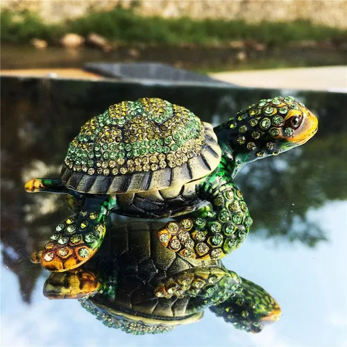 Miniatura 6 de YU FENG Caja de abalorios de tortuga con figuritas de tortuga cajas de joyería con bisagras