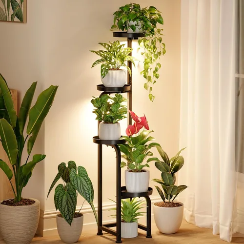Miniatura 7 de Bamworld Soporte de esquina para plantas para interiores y exteriores, soportes altos de metal para múltiples plantas, estante resistente de 4 Verde