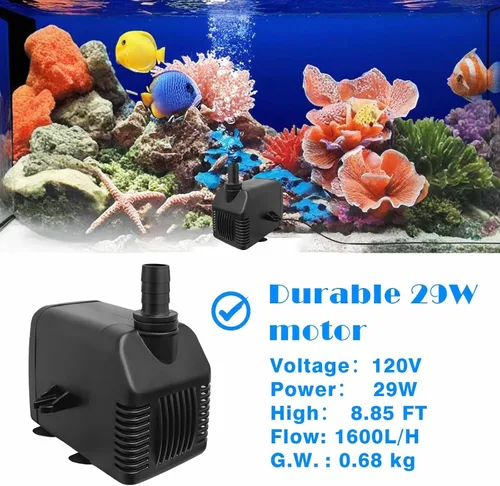 Miniatura 2 de Bomba de agua sumergible de 800 GPH (3000 L/H, 24 W), bomba de fuente ultra silenciosa con 2 boquillas, cable de alimentación de 6.5 pies