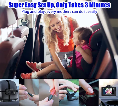 Miniatura 4 de Monitor de cámara de coche para bebé, visión nocturna, HD 1080P, fácil de instalar, rotación de 360°, cámaras de bebé para el asiento trasero