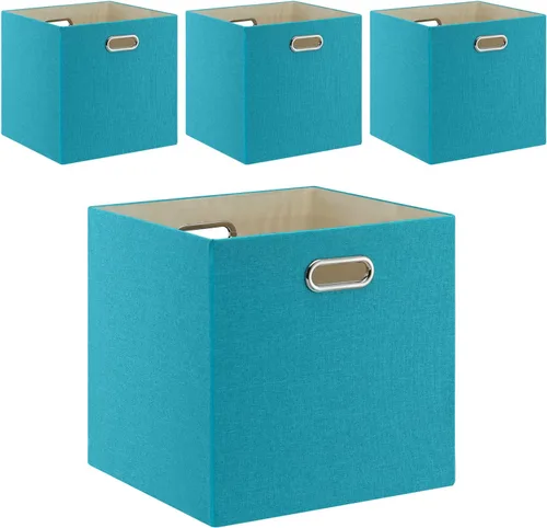 Miniatura 9 de Cubo de almacenamiento de 11 x 11 pulgadas, caja plegable de lino con asas, cesta de organización plegable, juego de 4 cajones de gran capacidad