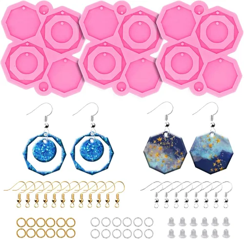Angel Wings Kit de 103 moldes de resina, 3 moldes de silicona para aretes, moldes de fundición de epoxi, moldes de aretes con ganchos para aretes