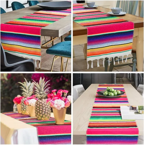 Miniatura 7 de Camino de mesa mexicano Serape de algodón para decoración de fiestas temáticas mexicanas, fiesta del Cinco de Mayo, baby shower, boda