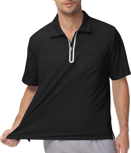 Miniatura 8 de MOHEEN Men's Zipper Polo Shirt Quick Dry Performance Short Sleeve Athletic Casual Collared Golf Shirts for Men with Pocket