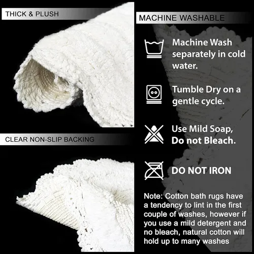 Miniatura 5 de Chardin home Alfombra de baño de ganchillo blanco, 100% algodón ovalada con borde de ganchillo artesanal hecho a mano, 21 x 34 pulgadas, alfombra