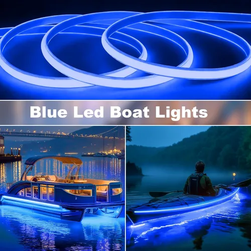 Miniatura 6 de SHUNLEE Tira de luz LED azul para barco de 20 pies, IP67 COB impermeable, luces LED de pontón marino, luces interiores de barco para pesca nocturna