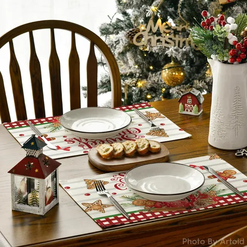 Miniatura 4 de Artoid Mode Juego de 4 manteles individuales de Navidad con helado de jengibre, 12 x 18 pulgadas, para decoración de fiestas, cocina, comedor