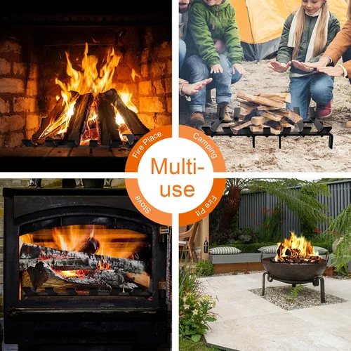 Miniatura 9 de WILLOW WEAVE Rejilla de chimenea de 17 pulgadas, rejilla de estufa de leña, estante de combustión de estufa de acero sólido resistente, soporte