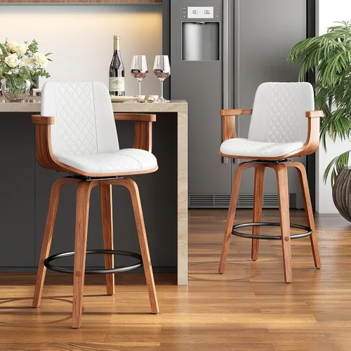 Miniatura 35 de YaFiti - Taburetes de bar giratorios, taburetes de bar tapizados de 26" de altura de mostrador con patas de madera y respaldos, sillas de bar de PU