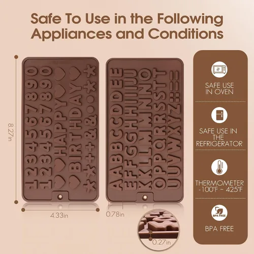 Miniatura 2 de Moldes de silicona para letras y números de chocolate con símbolos de decoración de pasteles de feliz cumpleaños, 2