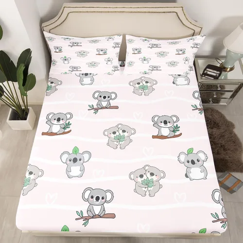 Miniatura 30 de Feelyou Juego de sábanas bajeras de alpaca para niños, lindo juego de ropa de cama con diseño de llama y donas de dibujos animados, juego de sábanas