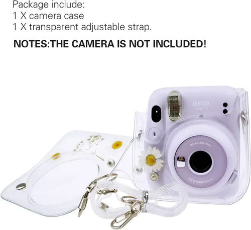 Miniatura 5 de Mini11 - Funda transparente para Instax Mini 11/9/8/8+/40 Cámara instantánea con flores secas de PVC con correa ajustable