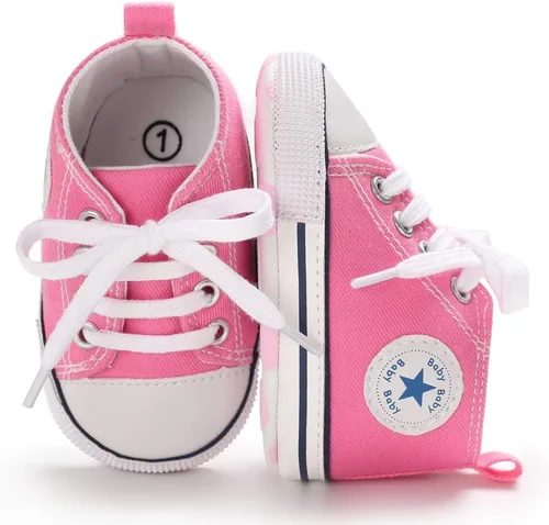 Miniatura 5 de KIDSUN - Zapatos deportivos unisex de caña alta para bebés, mezclilla de lona, suela antideslizante, suaves, para los primeros pasos