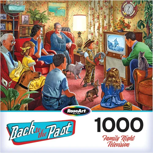 Miniatura 4 de RoseArt - Regreso al pasado - Televisión nocturna familiar - Rompecabezas de 1000 piezas para adultos
