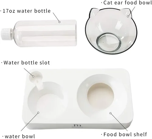 Miniatura 5 de Marchul Cuenco doble elevado para perros y gatos, juego de cuencos de agua y comida para mascotas, platos inclinados elevados en 15° para interiores