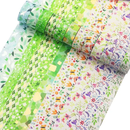 Miniatura 4 de YUBBAEX - Juego de cinta adhesiva Washi Tape dorada poética VSCO con lámina de plata floral, decorativa para arte, manualidades, bricolaje, Sauce 12