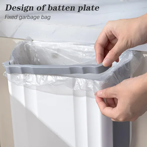 Miniatura 5 de Cubo de Basura Plegable Montado en la Pared para Gabinete de Cocina - Contenedor de Residuos Pequeño Colgante de 2.4 Galones, Cubo de Basura