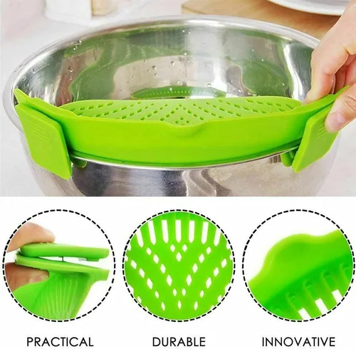Miniatura 5 de 2 piezas de colador con clip, colador para ollas para pasta, carne, verduras y frutas, coladores de silicona - Se ajusta a todas las ollas y cuencos.