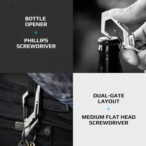 Miniatura 4 de Trayvax Talon Clip de mosquetón multiherramienta, llavero de liberación rápida de acero inoxidable 420 con abridor de botellas y destornilladores