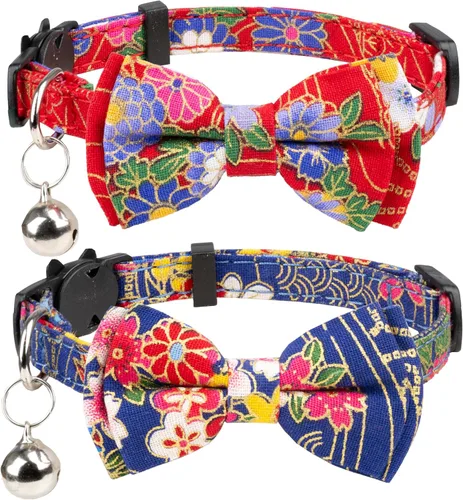 Miniatura 17 de Collar para Gato Mascota Separable con Campana y Moño Desmontable Ajustable Seguridad para Gatito Cachorro Niña Niño 2 piezas Navidad-A