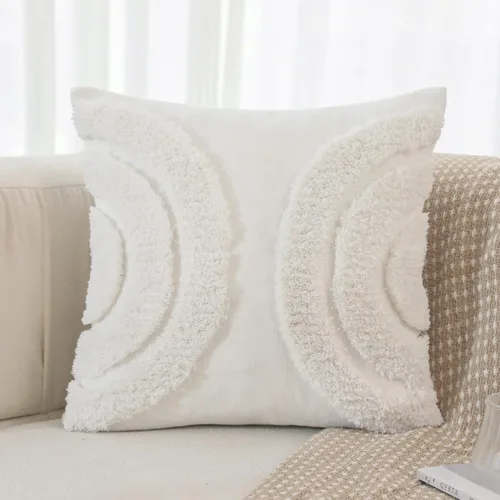Miniatura 2 de IKATYARN Funda de almohada de felpilla copetuda de 18 x 18 pulgadas, funda de cojín geométrica decorativa y moderna de estilo bohemio para sofá