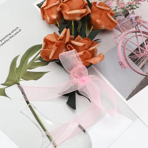 Miniatura 5 de Joycraft - Cinta de organza transparente rosa de 3/4 pulgadas, cinta de gasa de 50 yardas, cinta de tul para ramo de flores, cintas de envoltura