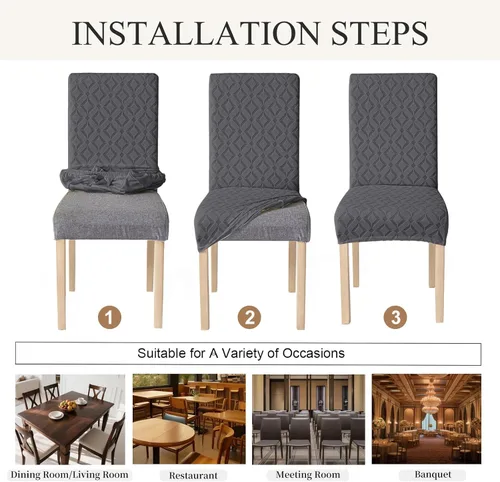 Miniatura 6 de Genina Juego de 4 fundas impermeables para sillas de comedor, extraíbles y lavables, color beige grande