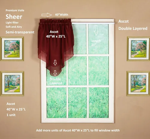 Miniatura 8 de Today's Curtain Emelia Original Voile Ascot 25 pulgadas, Borgoña, 40 pulgadas de ancho x 25 pulgadas de largo