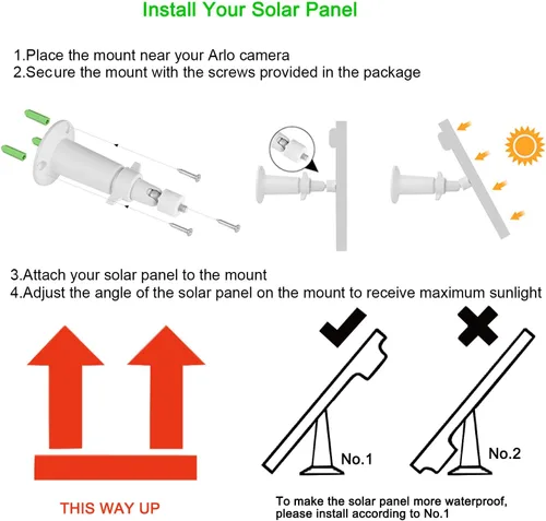 Miniatura 5 de iTODOS Panel solar compatible con cámaras Arlo Pro y Arlo Pro2, cable de alimentación de 11.8 pies y montaje ajustable (paquete de 2, plateado)