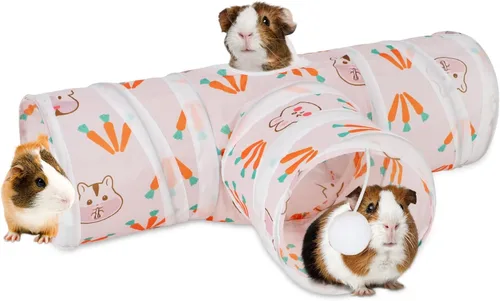 Rypet Túnel de Cobaya Plegable de 3 Vías Túneles y Tubos para Mascotas Pequeñas con Pelota Interactiva para Conejo Bebé Hurón Hámster Chinchilla