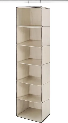 Whitmor Organizador de armario de lona resistente para 6 estantes, bolsa de accesorios para colgar, 6 secciones, blanco roto Blanquecino