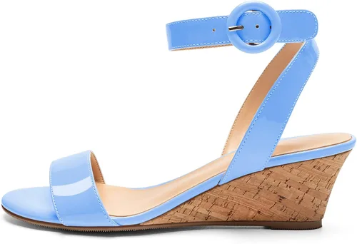 Mettesally Sandalias tipo Helels de cuña baja con correa de tobillo para mujer, sandalias casuales de tacón con espalda descubierta, zapatos cómodos