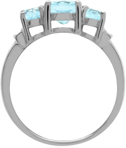 Miniatura 3 de Silvershake Anillo de plata de ley 925 chapada en oro blanco con piedra natal de forma ovalada auténtica de 3 piedras