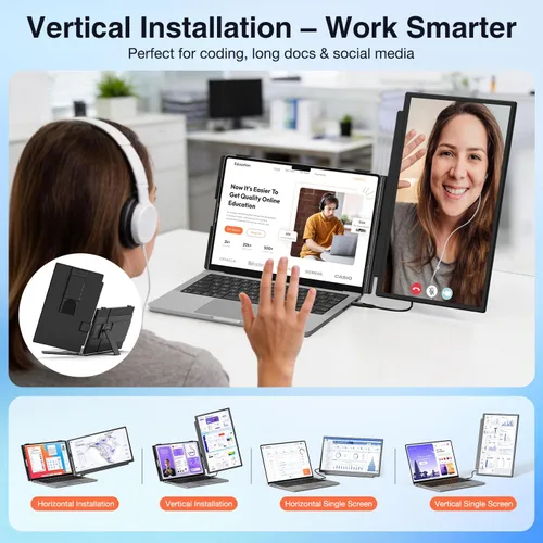 Miniatura 3 de FLYTOCCA Extensor de pantalla para laptop, pantalla IPS FHD 1080P de 15.6 pulgadas, segundo monitor desmontable compatible con montaje vertical