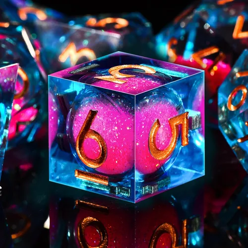 Miniatura 14 de AUSTOR Juego de dados DND de resina de núcleo líquido, de borde afilado poliédricos, juego de 7 dados DND de arena movediza hechos a mano de resina
