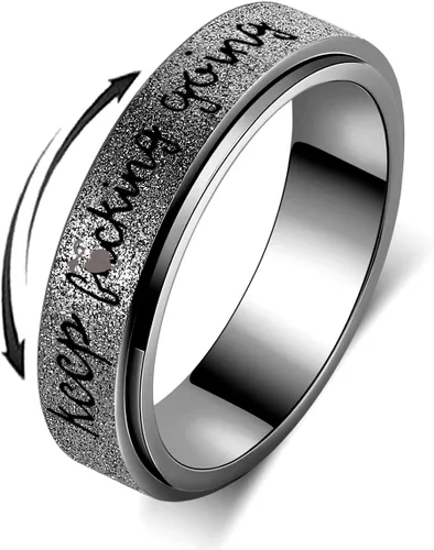 Miniatura 19 de Fidget Ring Women for Anxiety Rings:Personalized Inspirational Mantra Stainless Steel Silver Black Rainbow Rose Gold Spinning Ring for Men Women