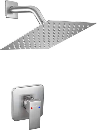 Juego de llave de regadera en níquel cepillado, sistema de regadera tipo lluvia para baño con cabezal de regadera de acero inoxidable, kit de ajuste
