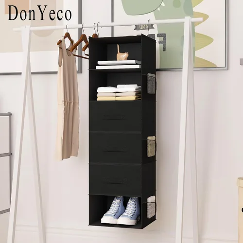 Miniatura 4 de Organizador colgante de armario de 6 estantes con cajones, almacenamiento de ropa plegable, portátil, estantes colgantes para ropa y zapatos, 47 x
