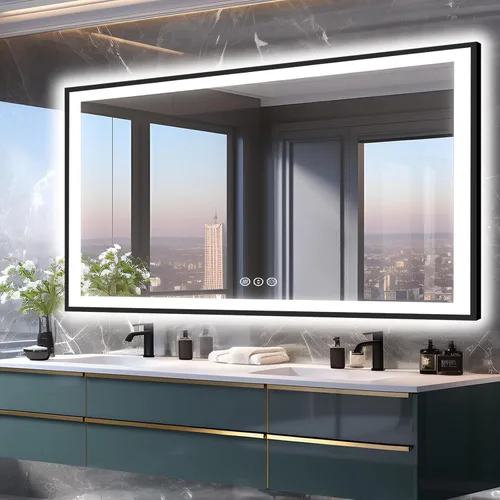 Miniatura 35 de EchosLife Espejos de baño LED de 20 x 28 pulgadas para pared, marco de aluminio negro (frontal y retroiluminado), espejo de tocador antivaho