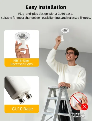 Miniatura 9 de ILC Bombilla LED GU10, equivalente a 40 W, cambio de color, 12 colores, 5 W, regulable, blanco cálido, 2700 K, RGB con control remoto (paquete de 4)
