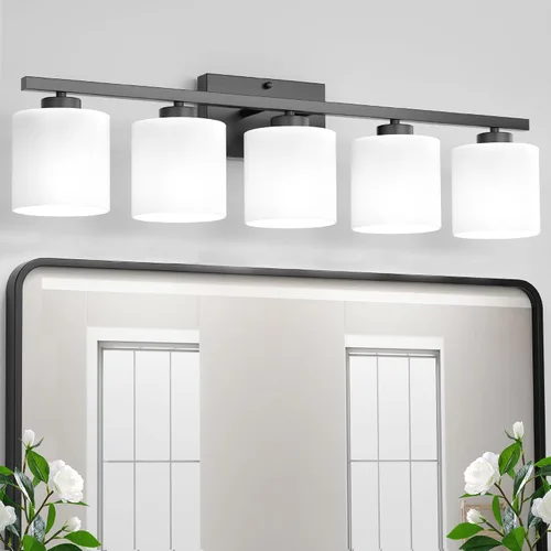 Miniatura 14 de Honesorn Luces Modernas de Tocador - 2 Luces Negras para Baño con Pantalla Esmerilada, E26 Montadas en Pared, Antioxidante