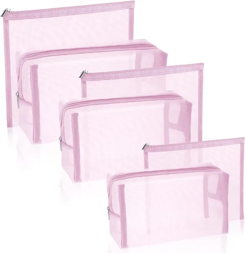 Miniatura 14 de 6 bolsas de maquillaje de malla, bolsa de cosméticos de malla, portátil, organizador de viaje, bolsa con cremallera, bolsas de maquillaje