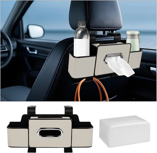 Organizador de asiento trasero de automóvil con pañuelos, caja de pañuelos para el respaldo del asiento del automóvil y gancho de almacenamiento,
