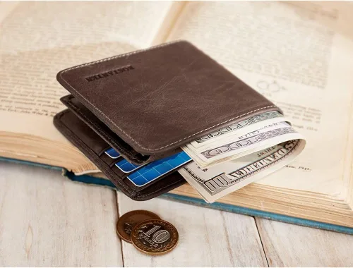 Miniatura 7 de BOSTANTEN Billeteras de piel auténtica para hombre con bloqueo RFID y 2 ventanas de identificación