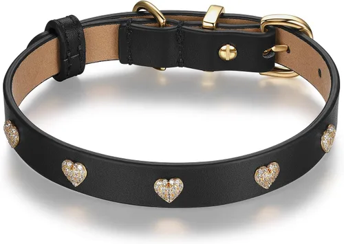 Miniatura 10 de SCAMPER & CO Collar de perro chapado en oro amarillo de 18 quilates con hebilla chapada en oro amarillo de 18 quilates, collar de perro con corazón