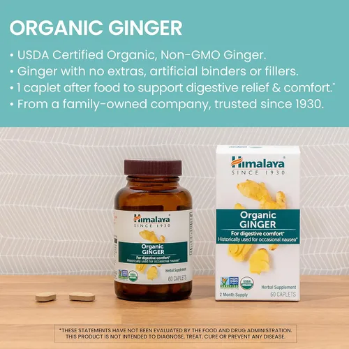 Miniatura 3 de Himalaya Jengibre Orgánico, Suministro para 60 Días - Suplemento de Salud Digestiva para Náuseas, Alivio del Malestar Estomacal e Hinchazón