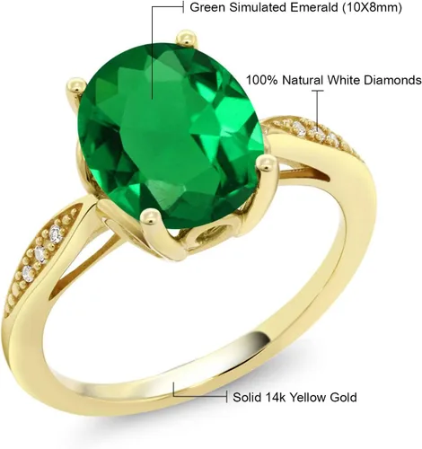 Miniatura 54 de Gem Stone King Anillo de compromiso de oro amarillo de 14 quilates de 2-3 quilates con piedra preciosa ovalada de 0.394 x 0.315 in y diamantes