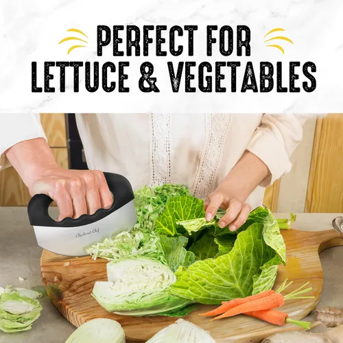 Miniatura 4 de Herramienta de corte de ensalada Checkered Chef con cubierta, cuchillo Mezzaluna de acero inoxidable, para vegetales, picador, cortador