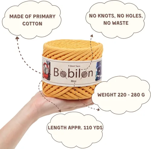 Miniatura 3 de Hilo de camiseta – 0.197-0.276 in – Cinta de punto para ganchillo, tejido, macramé, manualidades – 328.1 ft / 110 yardas – Hilo de algodón Apricot