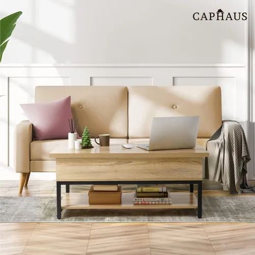 Miniatura 2 de CAPHAUS Mesa de centro elevable con compartimento oculto y cajón deslizante, mesa elevadora para almacenamiento de sala de estar, 41 pulgadas